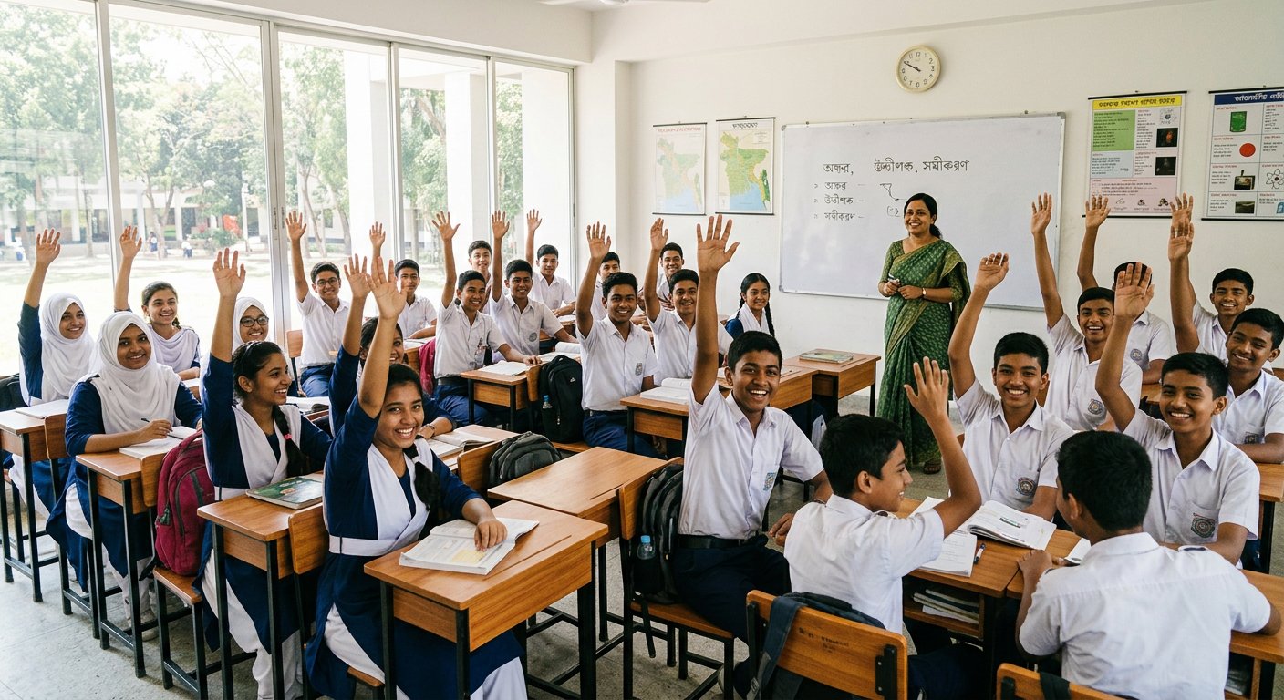 শ্রেণিকক্ষে পাঠদানরত শিক্ষক ও শিক্ষার্থীরা